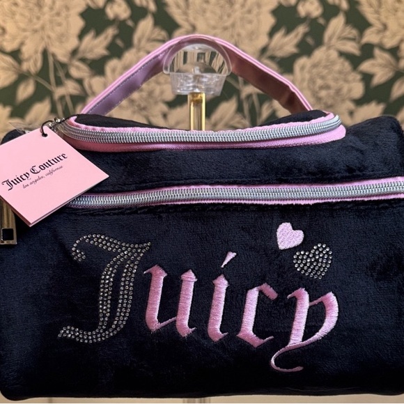 Juicy Couture Handbags - Juicy Couture Black Plush Cosmetic Case with Pink Trim